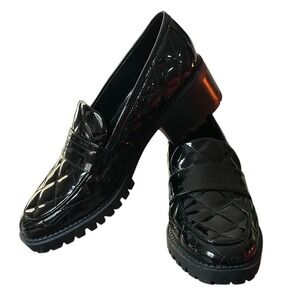 Marc‎ Fisher Shoes Womens Dantea Lug Sole Loafer Black Patent Sz 9M Vegan New